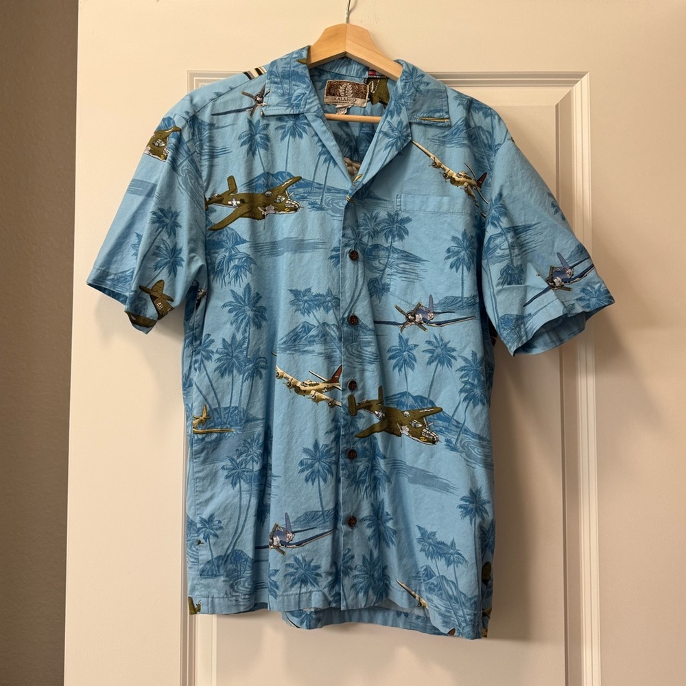 Men's Blue Airplane Print Casual Shirt